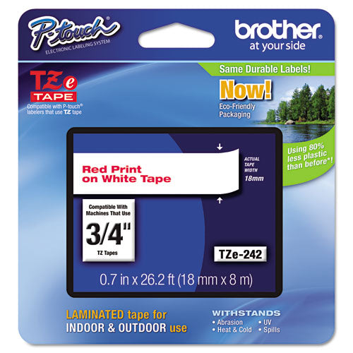 Brother P-Touch Tze Standard Adhesive Laminated Labeling Tape 0.7"x26.2 Ft Red On White