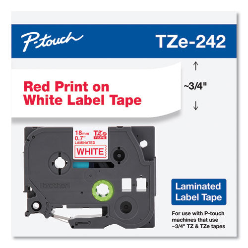Brother P-Touch Tze Standard Adhesive Laminated Labeling Tape 0.7"x26.2 Ft Red On White