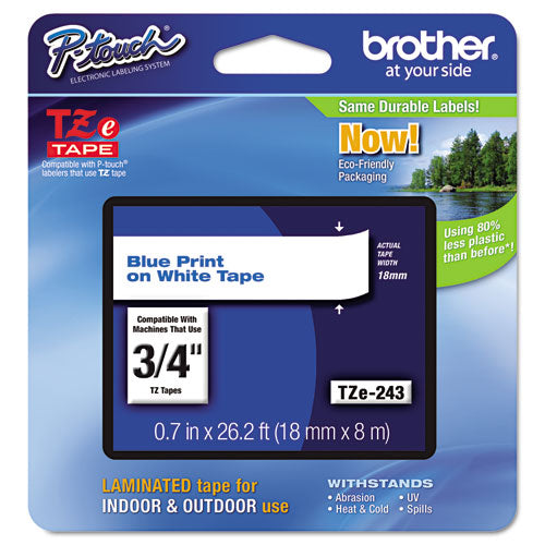 Brother P-Touch Tze Standard Adhesive Laminated Labeling Tape 0.7"x26.2 Ft Blue On White