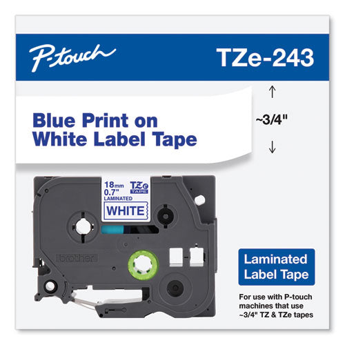 Brother P-Touch Tze Standard Adhesive Laminated Labeling Tape 0.7"x26.2 Ft Blue On White