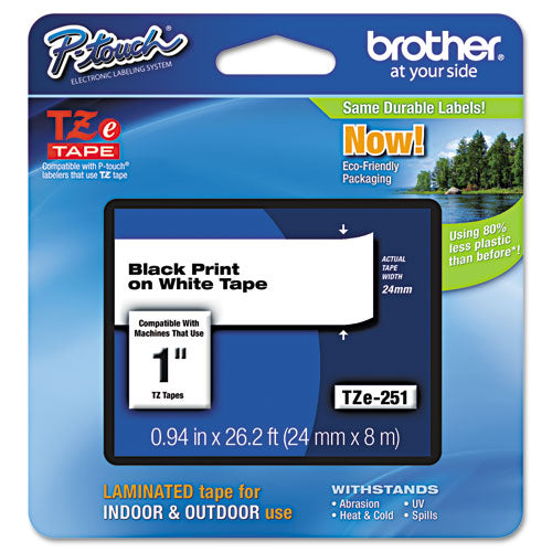 Brother P-Touch Tze Standard Adhesive Laminated Labeling Tape 0.94"x26.2 Ft Black On White