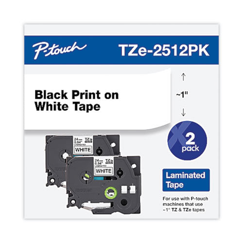 Brother P-Touch Tze Standard Adhesive Laminated Labeling Tape 0.94"x26.2 Ft Black On White 2/pack