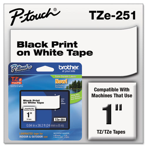 Brother P-Touch Tze Standard Adhesive Laminated Labeling Tape 0.94"x26.2 Ft Black On White