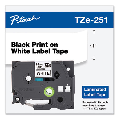 Brother P-Touch Tze Standard Adhesive Laminated Labeling Tape 0.94"x26.2 Ft Black On White