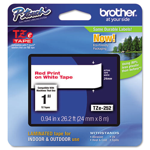 Brother P-Touch Tze Standard Adhesive Laminated Labeling Tape 0.94"x26.2 Ft Red On White