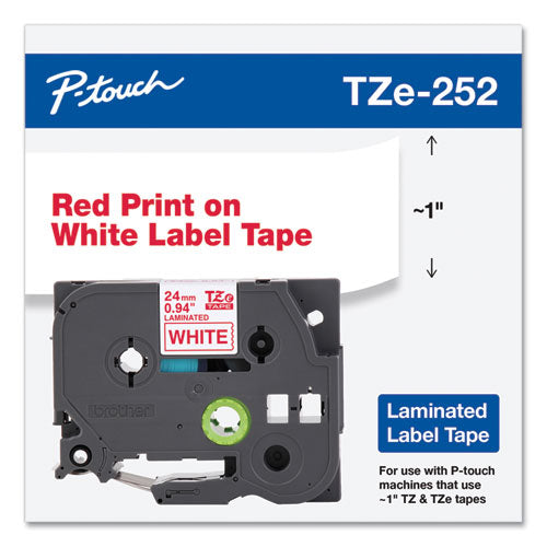 Brother P-Touch Tze Standard Adhesive Laminated Labeling Tape 0.94"x26.2 Ft Red On White