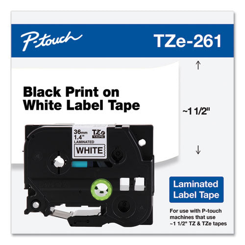 Brother P-Touch Tze Standard Adhesive Laminated Labeling Tape 1.4"x26.2 Ft Black On White