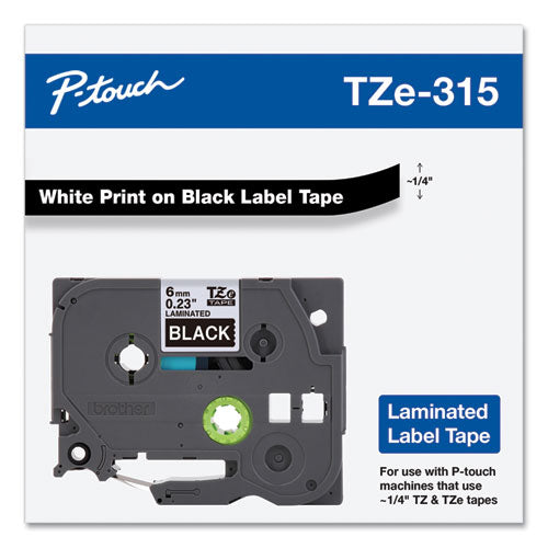 Brother P-Touch Tze Standard Adhesive Laminated Labeling Tape 0.23"x26.2 Ft White On Black