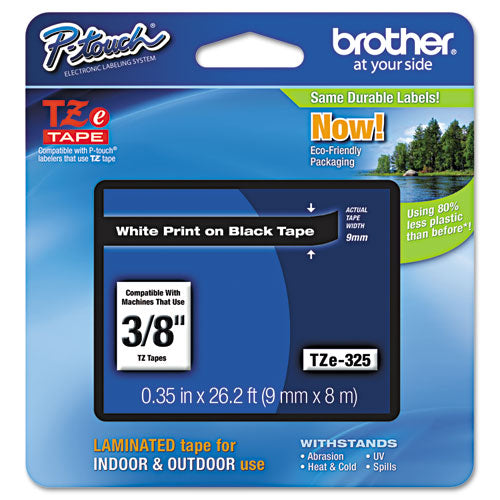 Brother P-Touch Tze Standard Adhesive Laminated Labeling Tape 0.35"x26.2 Ft White On Black