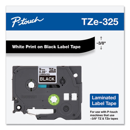 Brother P-Touch Tze Standard Adhesive Laminated Labeling Tape 0.35"x26.2 Ft White On Black