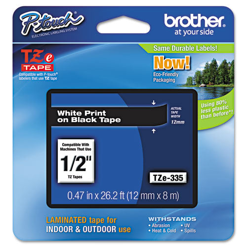 Brother P-Touch Tze Standard Adhesive Laminated Labeling Tape 0.47"x26.2 Ft White On Black