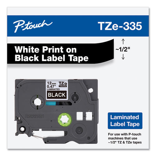 Brother P-Touch Tze Standard Adhesive Laminated Labeling Tape 0.47"x26.2 Ft White On Black