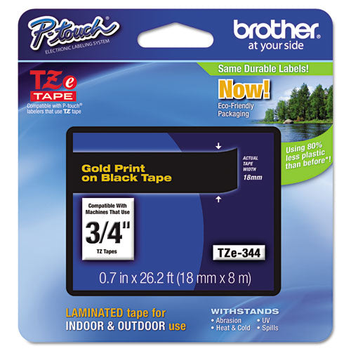 Brother P-Touch Tze Standard Adhesive Laminated Labeling Tape 0.7"x26.2 Ft Gold On Black