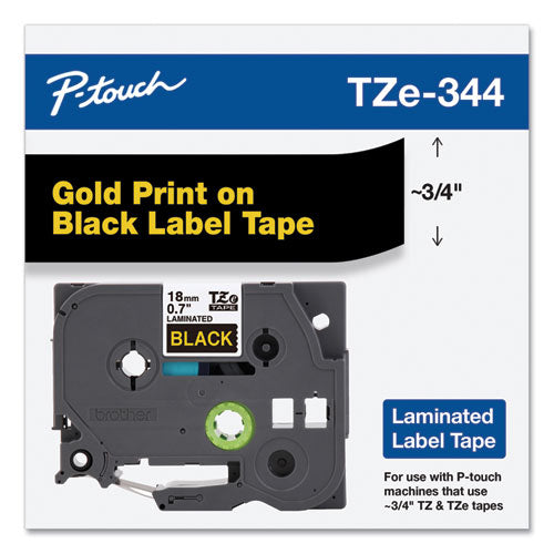 Brother P-Touch Tze Standard Adhesive Laminated Labeling Tape 0.7"x26.2 Ft Gold On Black