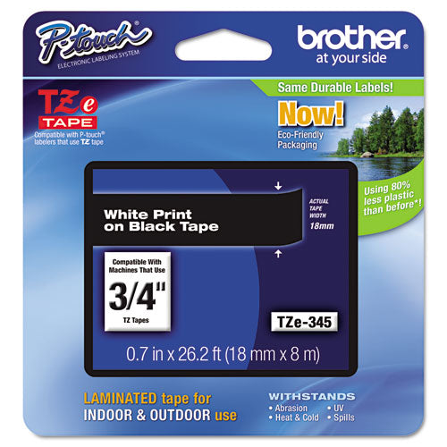 Brother P-Touch Tze Standard Adhesive Laminated Labeling Tape 0.7"x26.2 Ft White On Black