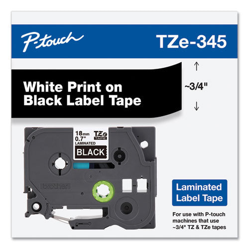 Brother P-Touch Tze Standard Adhesive Laminated Labeling Tape 0.7"x26.2 Ft White On Black