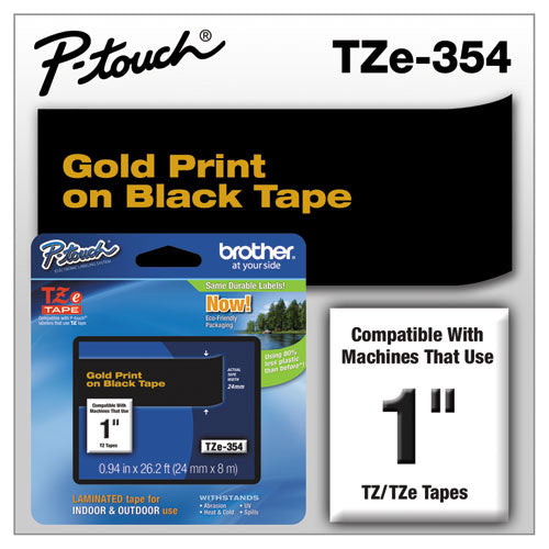 Brother P-Touch Tze Standard Adhesive Laminated Labeling Tape 0.94"x26.2 Ft Gold On Black