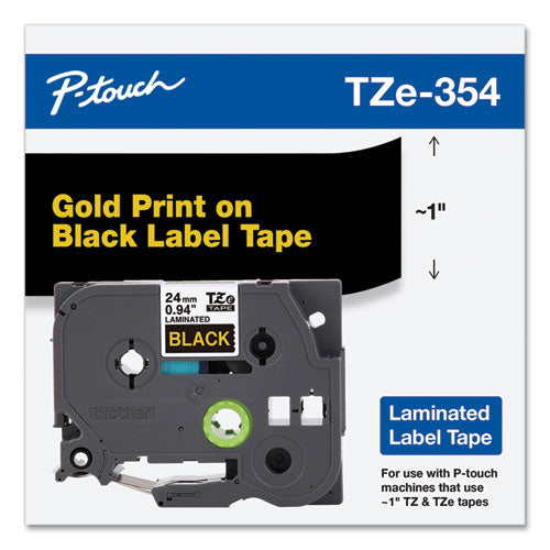 Brother P-Touch Tze Standard Adhesive Laminated Labeling Tape 0.94"x26.2 Ft Gold On Black