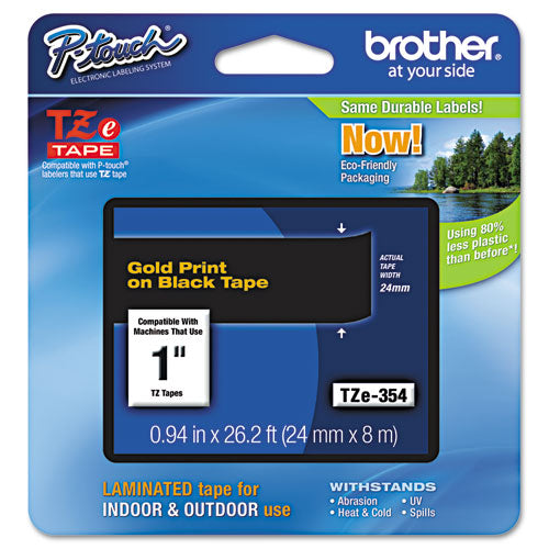 Brother P-Touch Tze Standard Adhesive Laminated Labeling Tape 0.94"x26.2 Ft Gold On Black