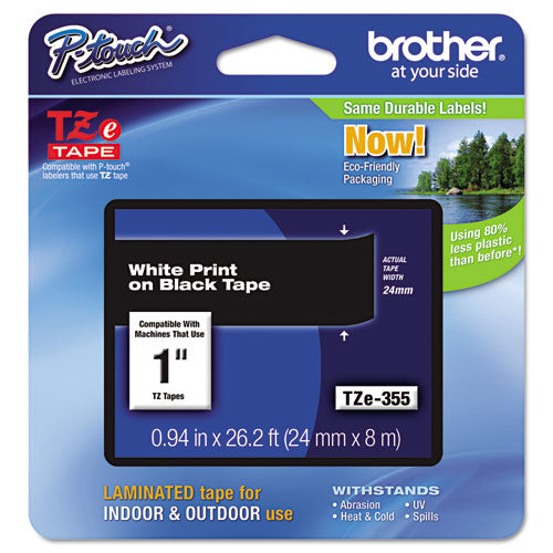 Brother P-Touch Tze Standard Adhesive Laminated Labeling Tape 0.94"x26.2 Ft White On Black