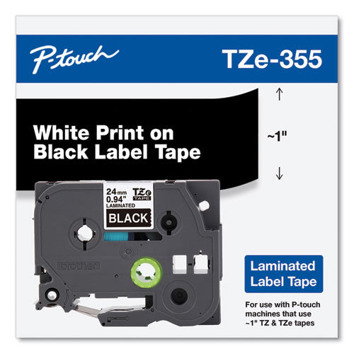 Brother P-Touch Tze Standard Adhesive Laminated Labeling Tape 0.94"x26.2 Ft White On Black