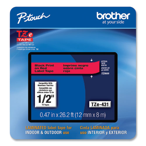 Brother P-Touch Tze Laminated Removable Label Tapes 0.47"x26.2 Ft Black On Red