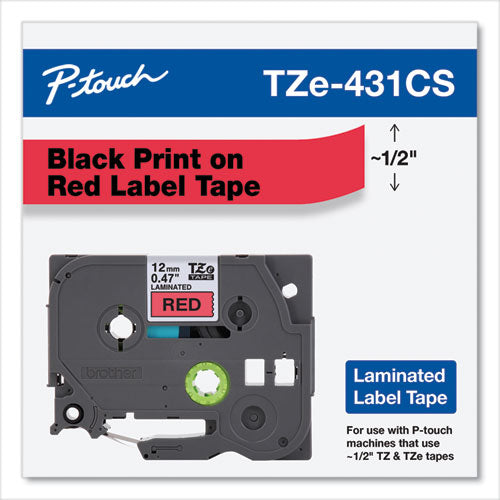 Brother P-Touch Tze Laminated Removable Label Tapes 0.47"x26.2 Ft Black On Red