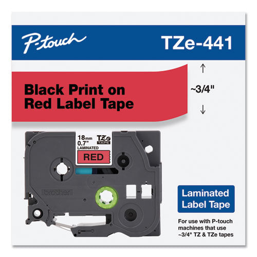 Brother P-Touch Tze Standard Adhesive Laminated Labeling Tape 0.7"x26.2 Ft Black On Red