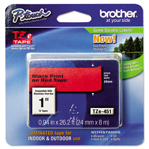 Brother P-Touch Tze Standard Adhesive Laminated Labeling Tape 0.94"x26.2 Ft Black On Red