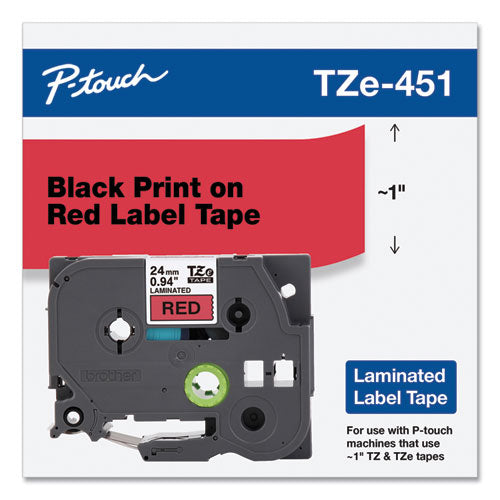 Brother P-Touch Tze Standard Adhesive Laminated Labeling Tape 0.94"x26.2 Ft Black On Red