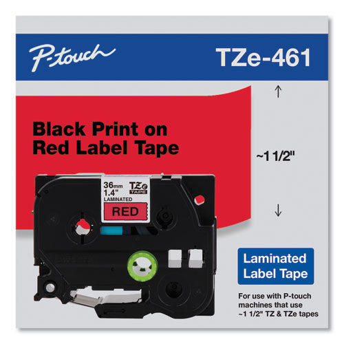 Brother P-Touch Tze Standard Adhesive Laminated Labeling Tape 1.4"x26.2 Ft Black On Red