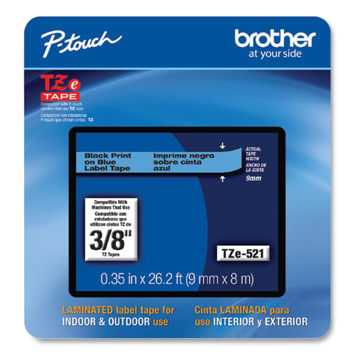 Brother P-Touch Tze Laminated Removable Label Tapes 0.35"x26.2 Ft Black On Blue