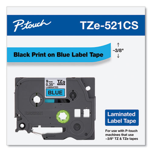 Brother P-Touch Tze Laminated Removable Label Tapes 0.35"x26.2 Ft Black On Blue