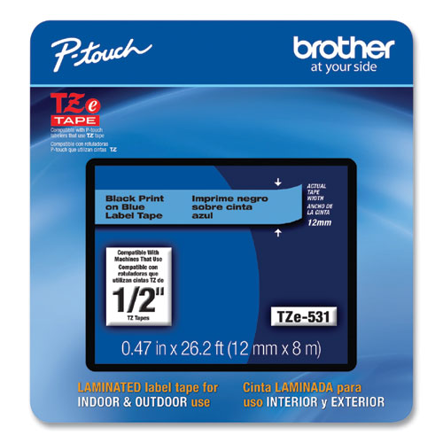 Brother P-Touch Tze Laminated Removable Label Tapes 0.47"x26.2 Ft Black On Blue