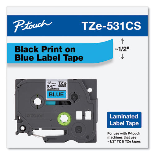 Brother P-Touch Tze Laminated Removable Label Tapes 0.47"x26.2 Ft Black On Blue