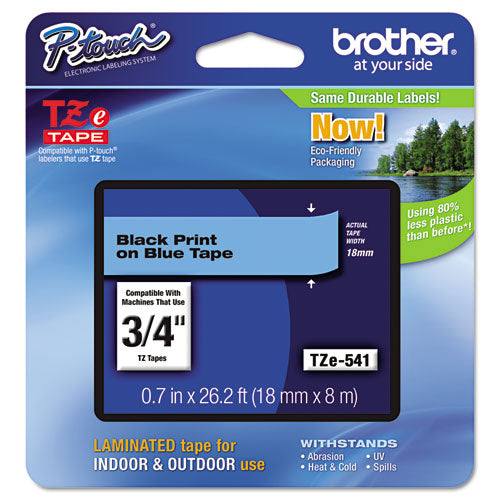 Brother P-Touch Tze Standard Adhesive Laminated Labeling Tape 0.7"x26.2 Ft Black On Blue