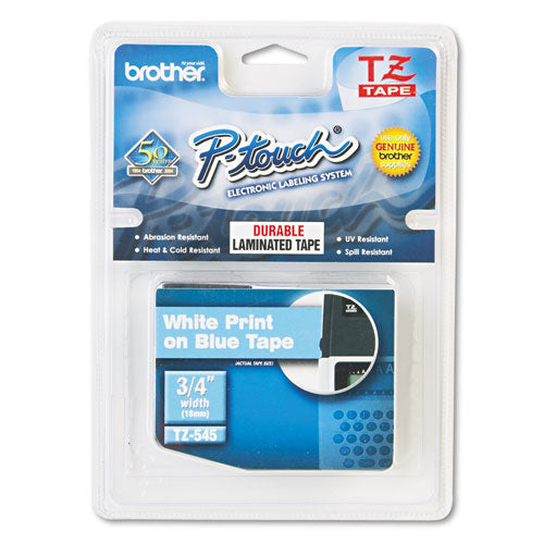 Brother P-Touch Tze Standard Adhesive Laminated Labeling Tape 0.7"x26.2 Ft White On Blue