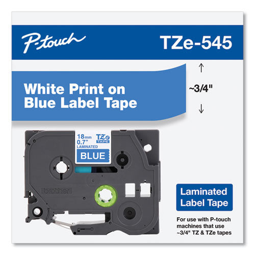 Brother P-Touch Tze Standard Adhesive Laminated Labeling Tape 0.7"x26.2 Ft White On Blue