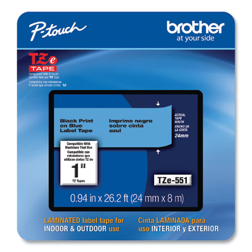 Brother P-Touch Tze Laminated Removable Label Tapes 0.94"x26.2 Ft Black On Blue