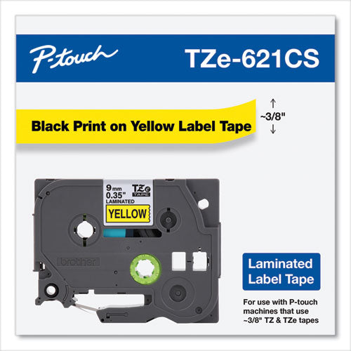 Brother P-Touch Tze Laminated Removable Label Tapes 0.35"x26.2 Ft Black On Yellow