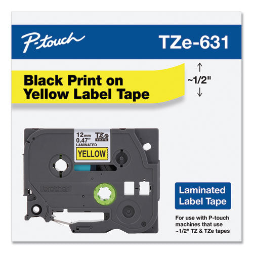 Brother P-Touch Tze Standard Adhesive Laminated Labeling Tape 0.47"x26.2 Ft Black On Yellow