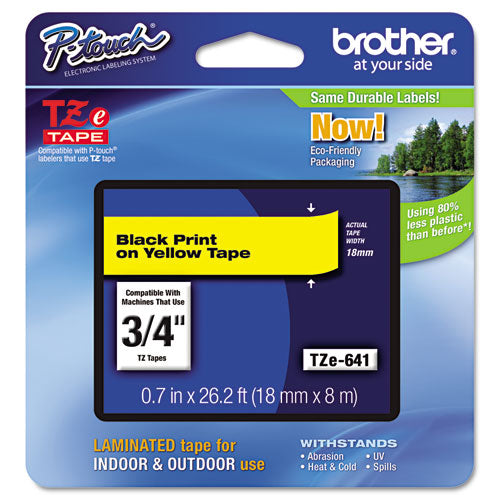 Brother P-Touch Tze Standard Adhesive Laminated Labeling Tape 0.7"x26.2 Ft Black On Yellow