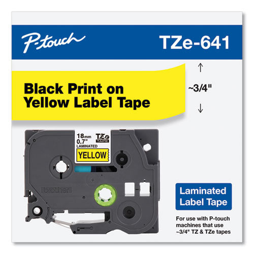 Brother P-Touch Tze Standard Adhesive Laminated Labeling Tape 0.7"x26.2 Ft Black On Yellow