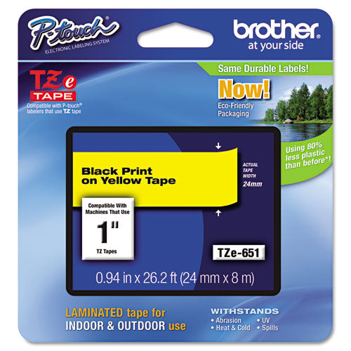 Brother P-Touch Tze Standard Adhesive Laminated Labeling Tape 0.94"x26.2 Ft Black On Yellow