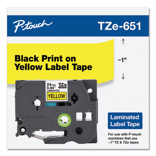 Brother P-Touch Tze Standard Adhesive Laminated Labeling Tape 0.94"x26.2 Ft Black On Yellow