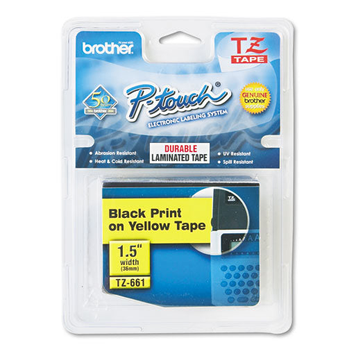 Brother P-Touch Tze Standard Adhesive Laminated Labeling Tape 1.4"x26.2 Ft Black On Yellow