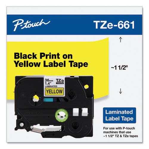 Brother P-Touch Tze Standard Adhesive Laminated Labeling Tape 1.4"x26.2 Ft Black On Yellow