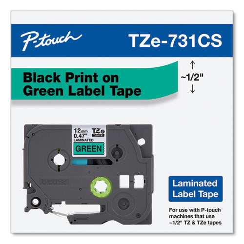 Brother P-Touch Tze Laminated Removable Label Tapes 0.47"x26.2 Ft Black On Green