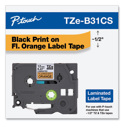 Brother P-Touch Tze Laminated Removable Label Tapes 0.47"x26.2 Ft Black On Orange