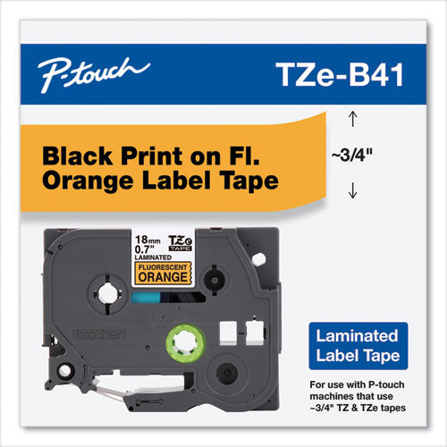 Brother P-Touch Tz Standard Adhesive Laminated Labeling Tape 0.7"x16.4 Ft Black On Fluorescent Orange